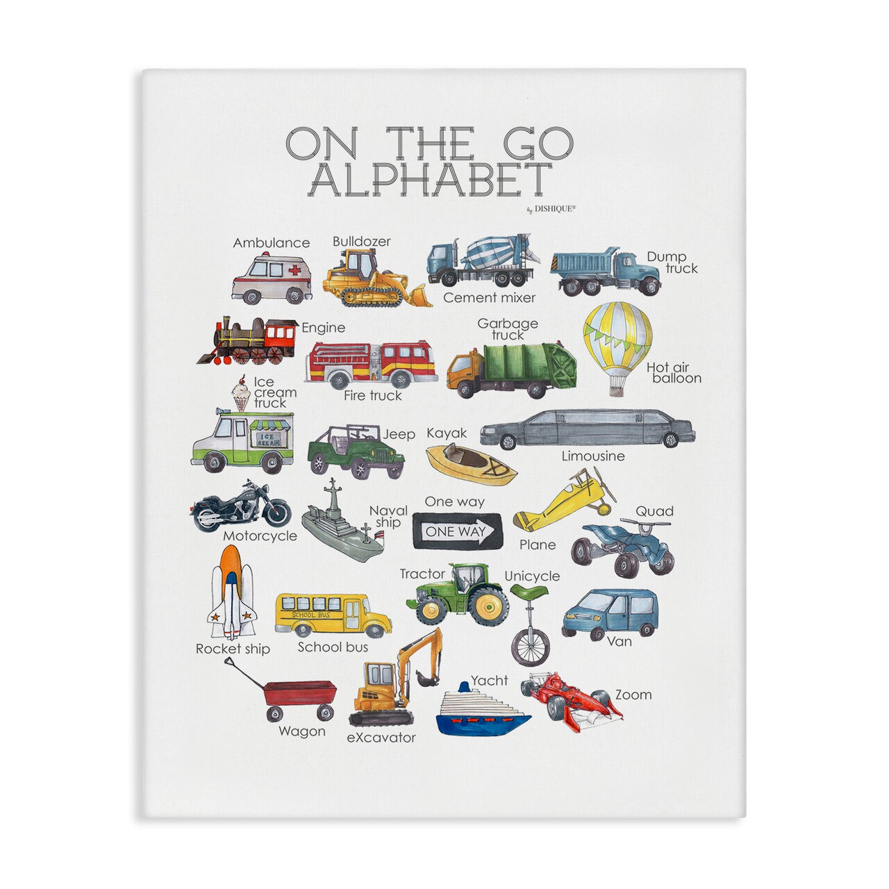 Stupell Industries On The Go Transportation Alphabet Canvas Wall Art